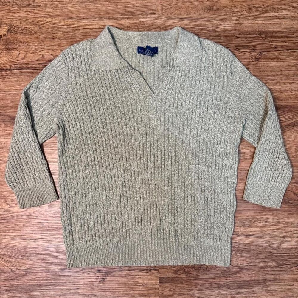 Karen Scott Cable Knit Preppy Collared Sage Green Vintage Sweater